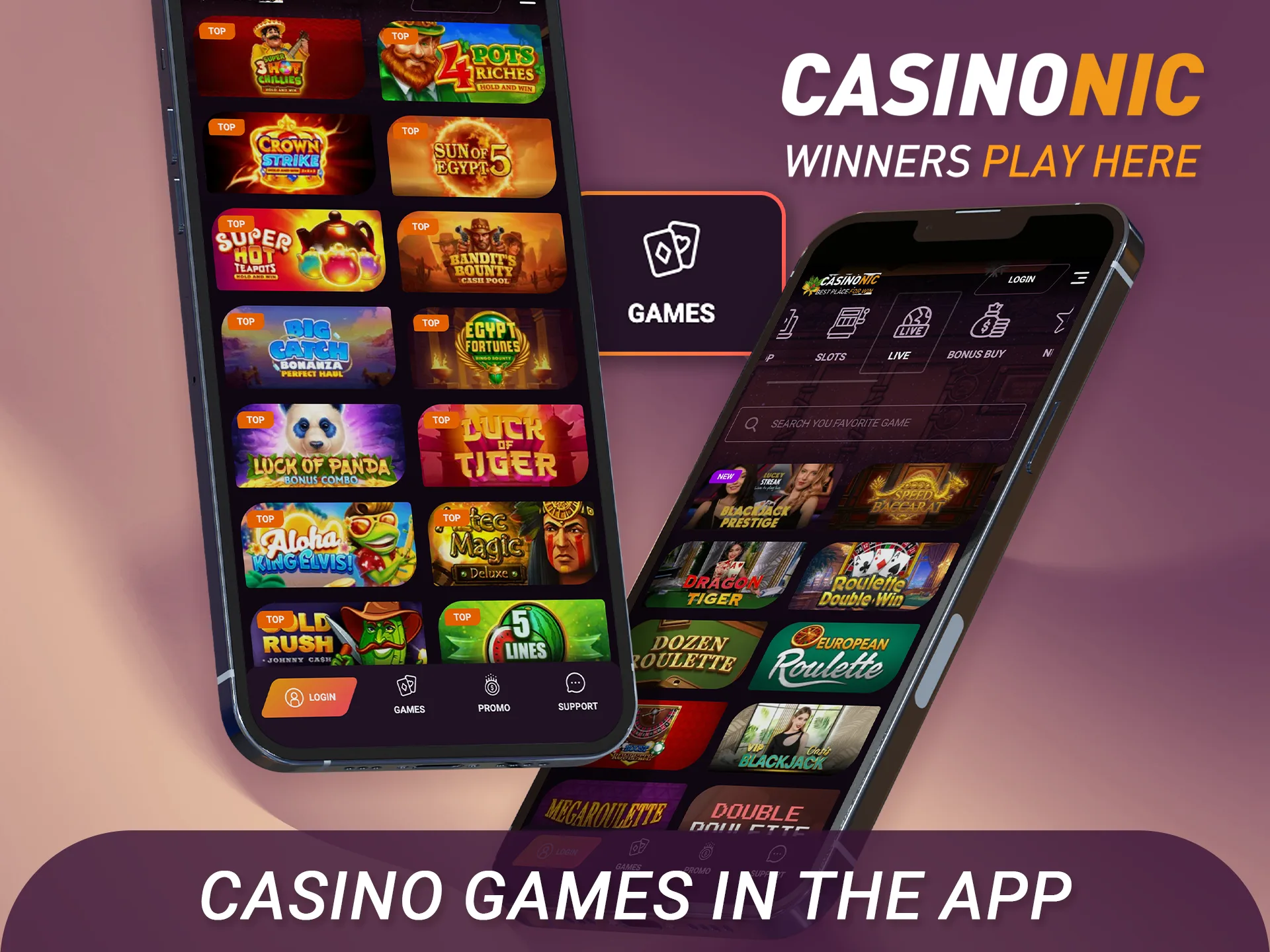 Explore what casino games you can play in the Casinonic app.