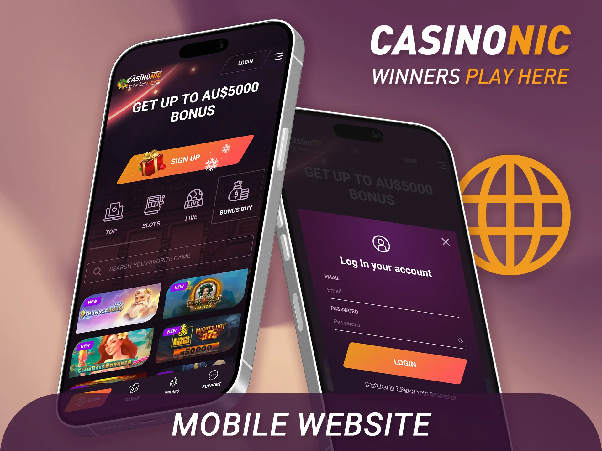 Use the adaptive mobile website to play without installing the Casinonic app.